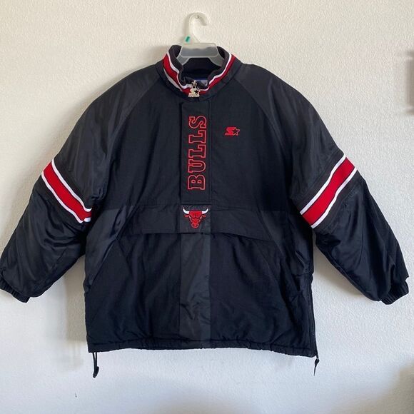 STARTER Men’s Black Insulated Chicago Bulls Jacket Size XL - Picture 2 of 11